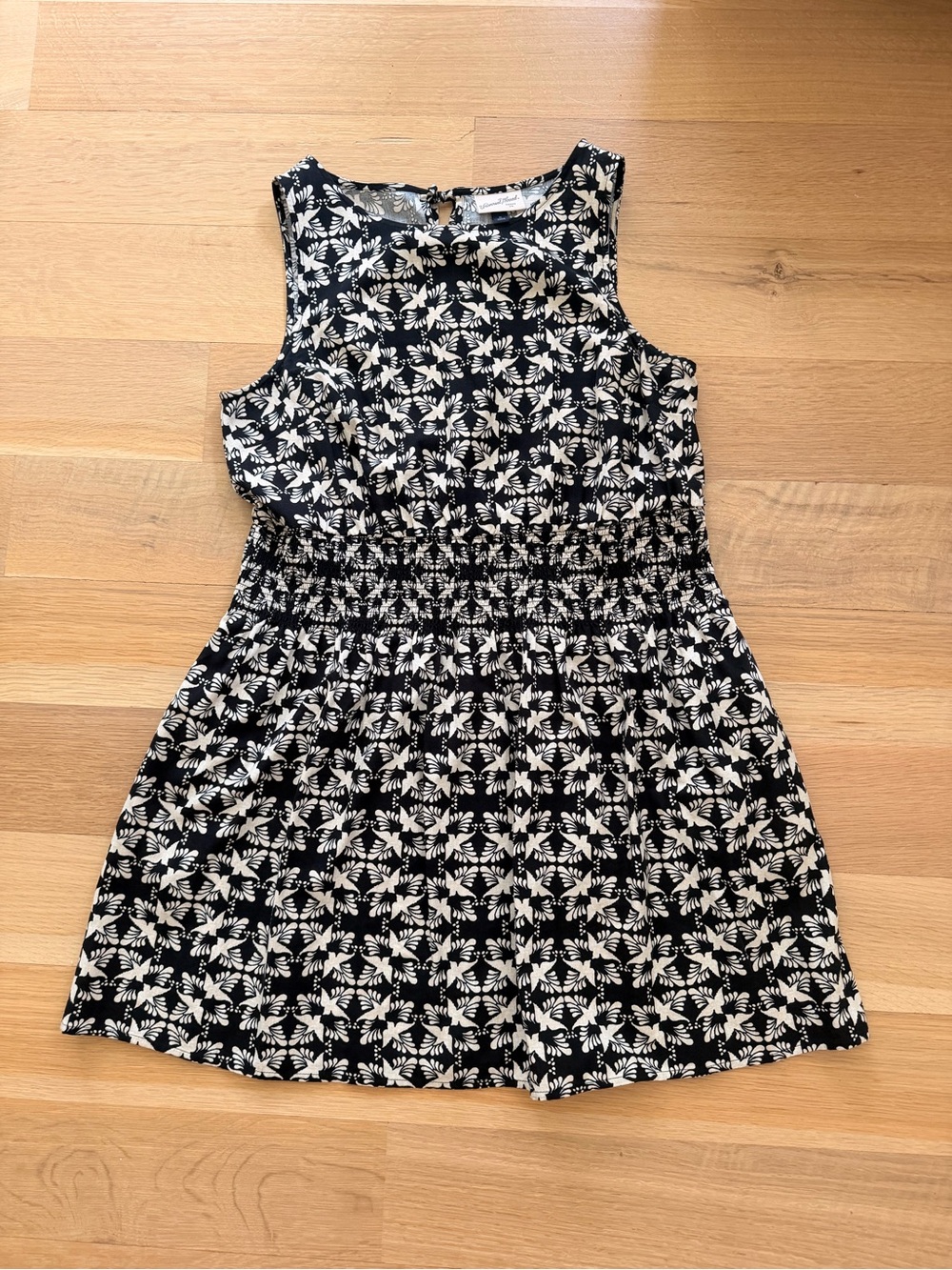 Black & Cream Floral Smocked Waist Dress